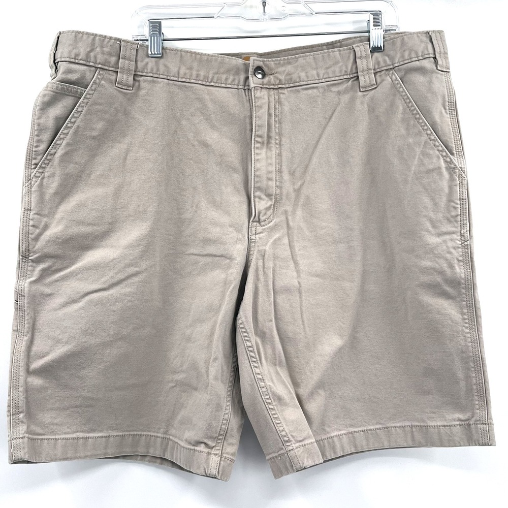 CARHARTT Men's 42 Relaxed Fit Beige Canvas Flat-Front Chino Casual 9-1/2" Shorts